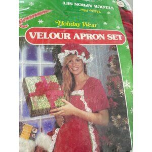 Rubies Mrs Claus Velour Apron Set Adult One Size Red Lace Trim Christmas NEW